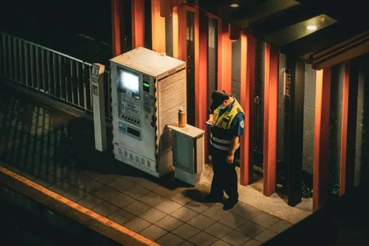 Security personnel monitoring at night, using night guards.