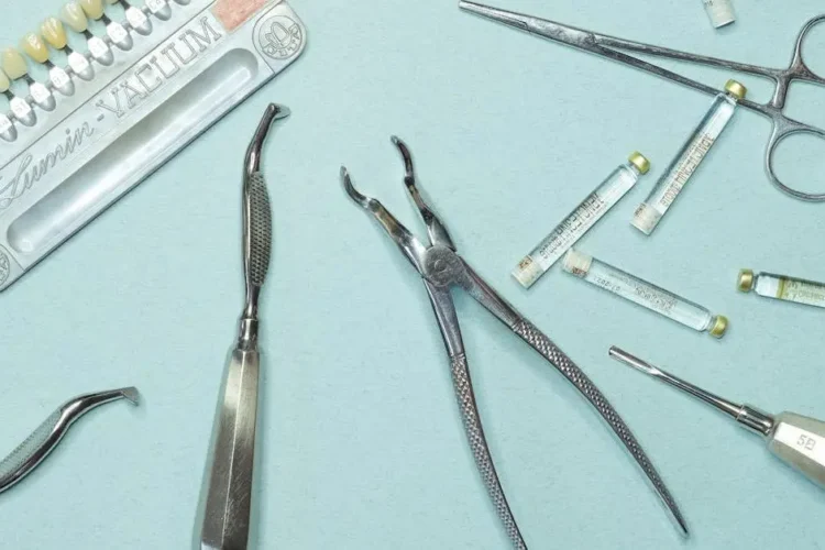 Dental tools used for tooth extraction procedure