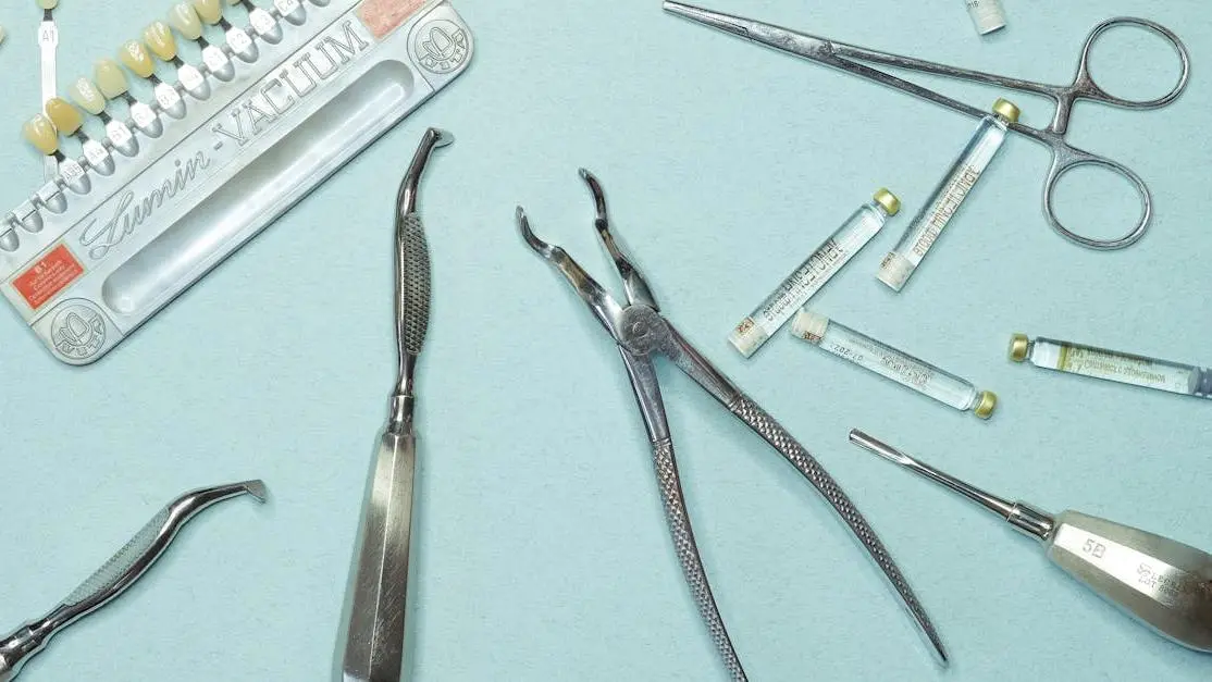 Dental tools used for tooth extraction procedure