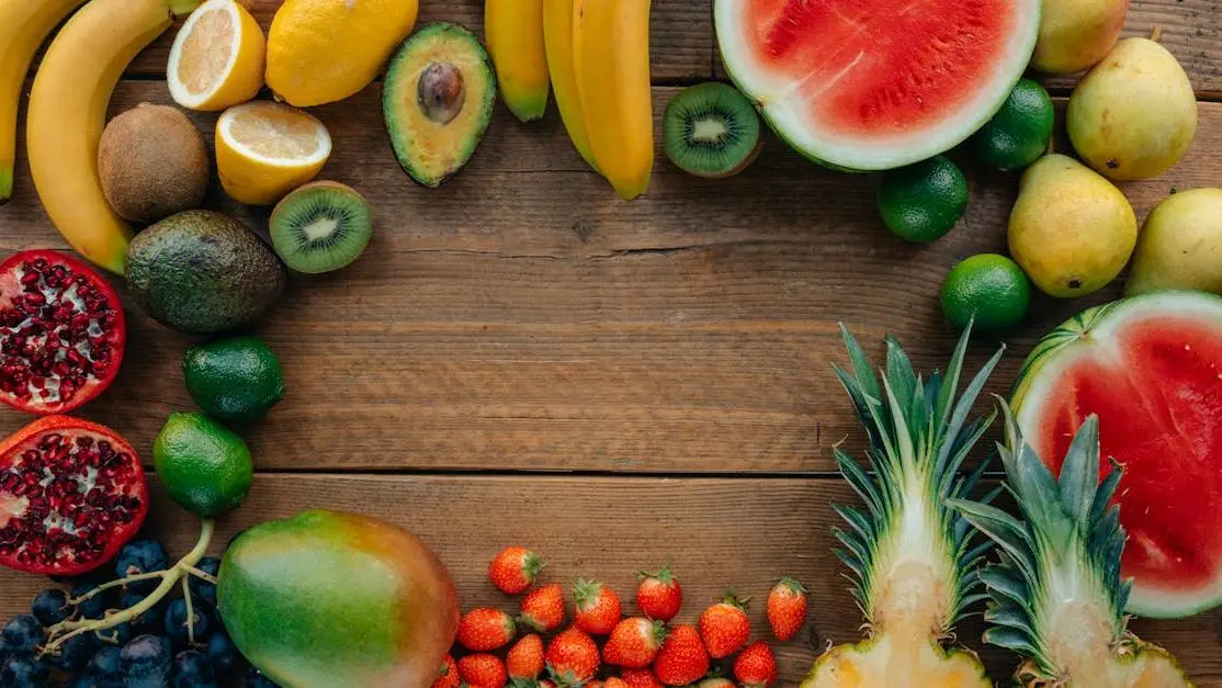 Tooth smart snacking with assorted sliced fruits on a wooden table