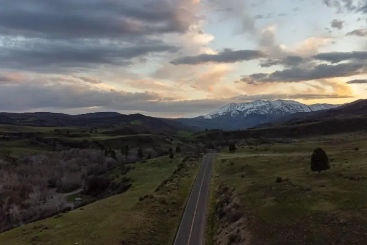 Countryside road at dawn, highlighting dental implants vs dentures comparison.