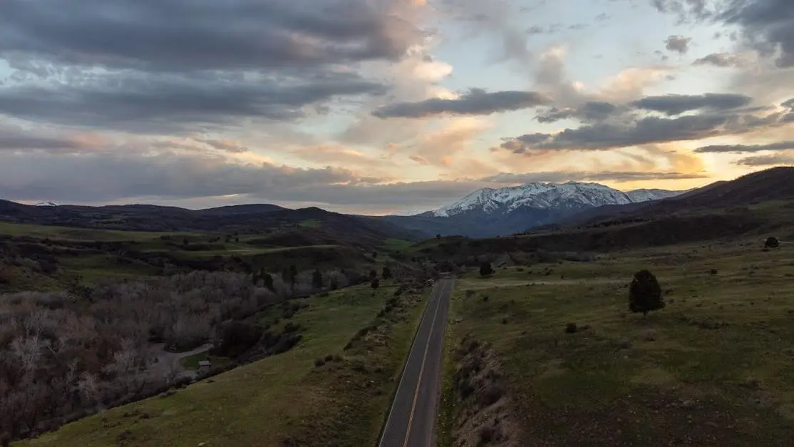 Countryside road at dawn, highlighting dental implants vs dentures comparison.