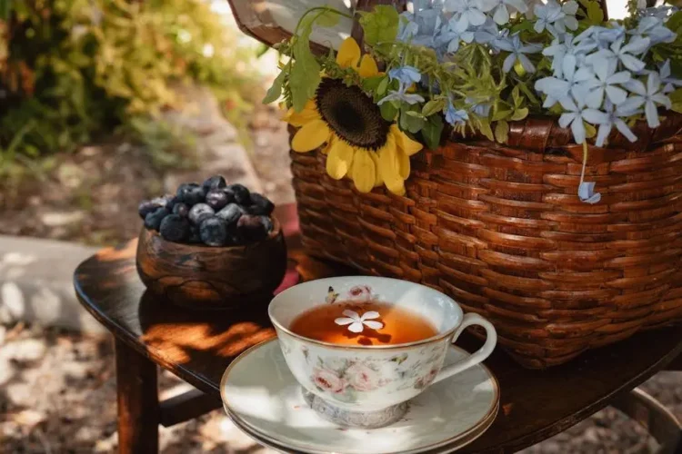 Fruit juice and baby teeth impact with picnic setting.