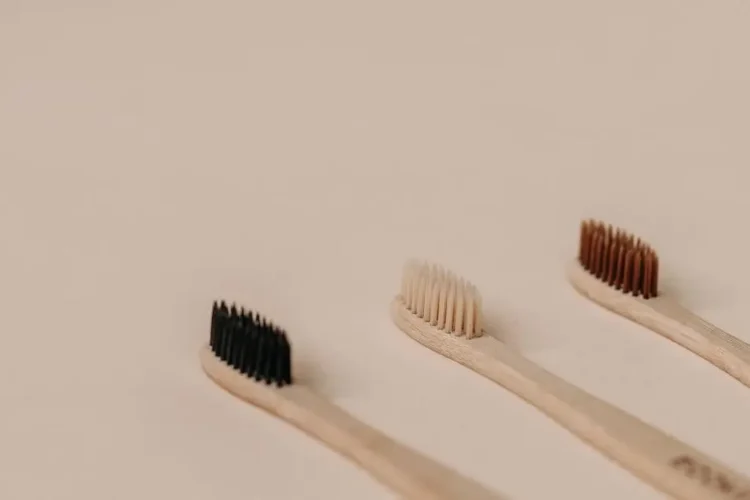 Eco-friendly wooden toothbrushes showcasing diverse bristle colors, illustrating tooth brushing techniques.